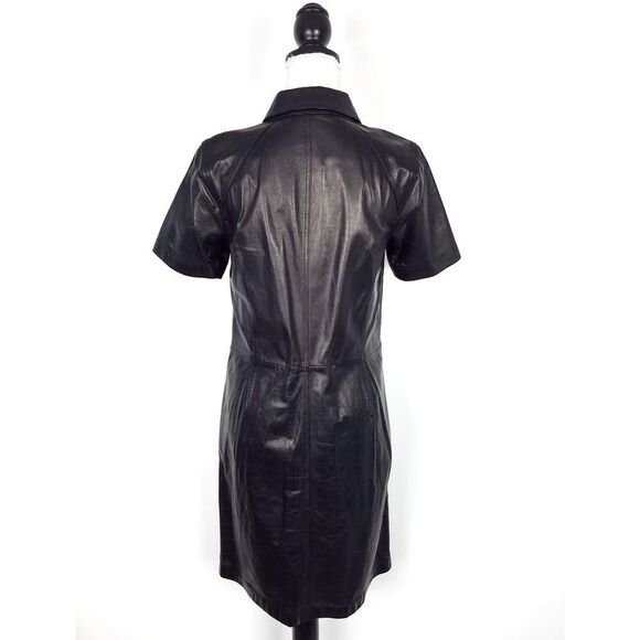 Per Se By Carlisle 100% Genuine Black Soft Leather Shirt Dress Size 4 - Picture 5 of 7